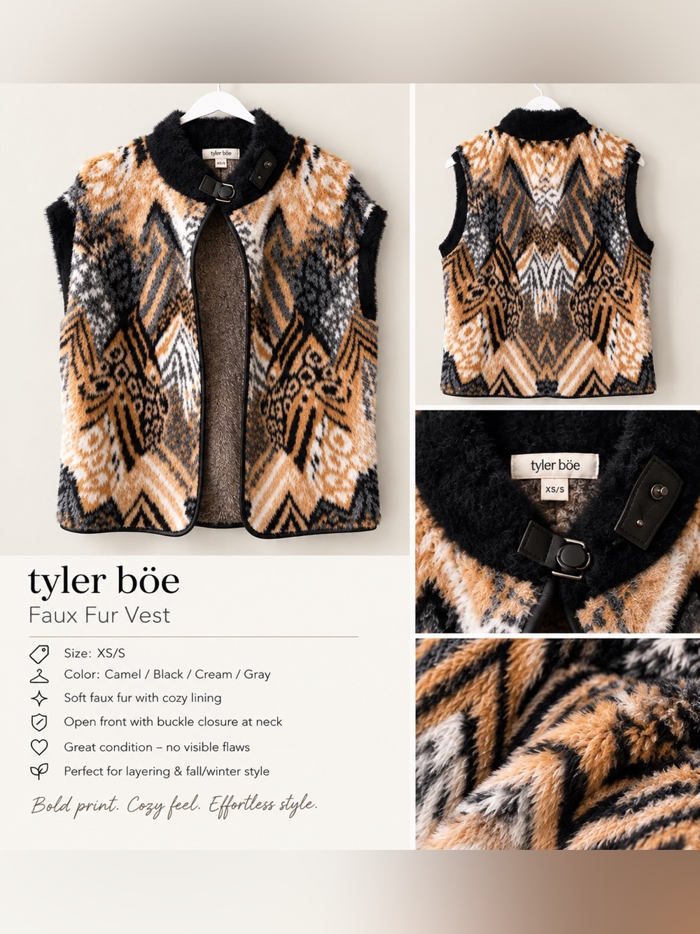 Tyler Boe Camel & Black Faux Fur Vest XS/S